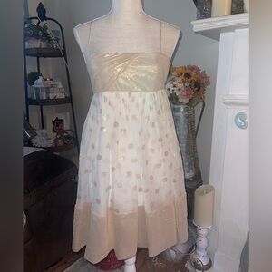Marchesa Notte gold & ivory mini polka dot dress with gold trim! EUC Size 2